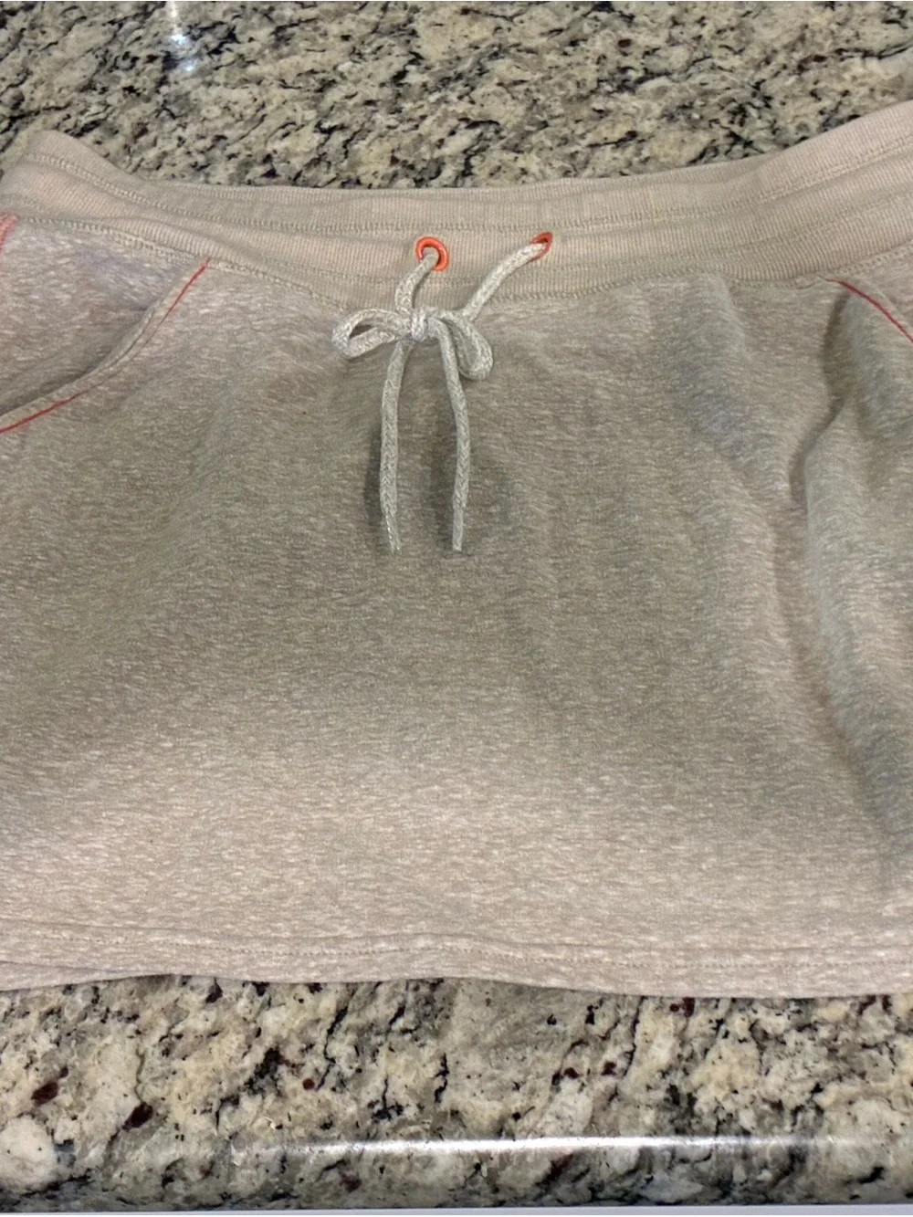Athleta Heather Beige Mini Skirt with Coral Stripe Trim